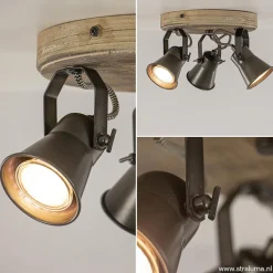 Landelijke 3-lichts plafondspot Seed metaal met hout><noscript><img width=