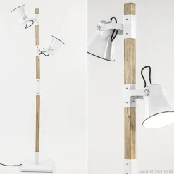 Landelijke 2-lichts vloerlamp hout met witte kappen>Straluma Sale