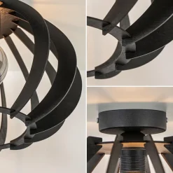 Landelijke plafondlamp hout mat zwart><noscript><img width=