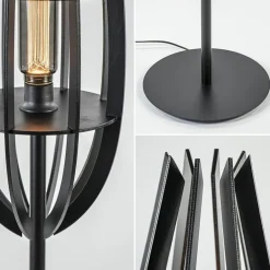 Landelijke vloerlamp mat zwart met houten kap><noscript><img width=