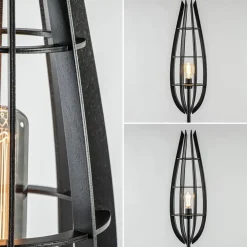 Landelijke vloerlamp mat zwart met houten kap><noscript><img width=