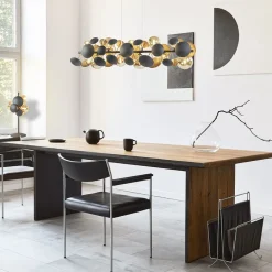 Langwerpige hanglamp grijs/goud + amber glas><noscript><img width=