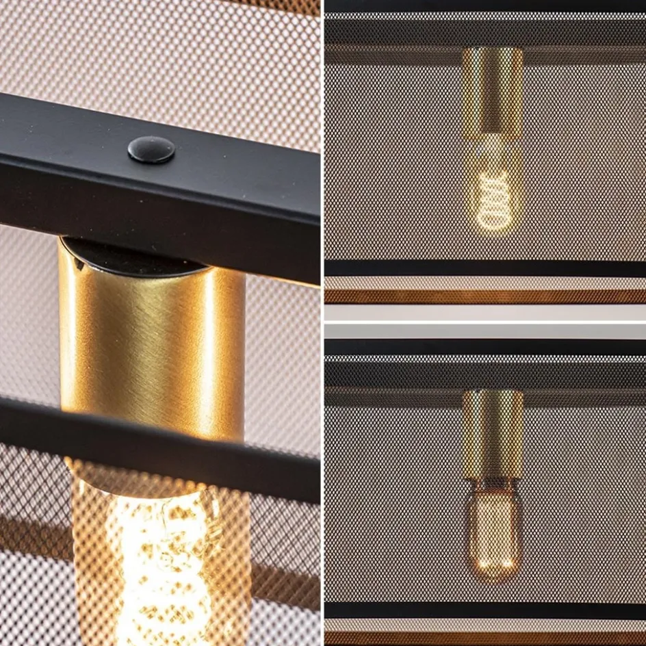 Langwerpige hanglamp mat zwart metaal met goud>Straluma Sale