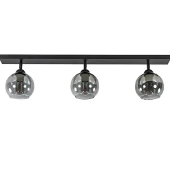 Langwerpige plafondlamp mat zwart met smoke glazen bollen>Straluma Online