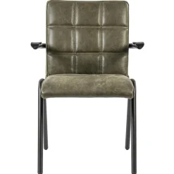 Lederen armstoel olijf groen met zwart metalen pootjes>Straluma New