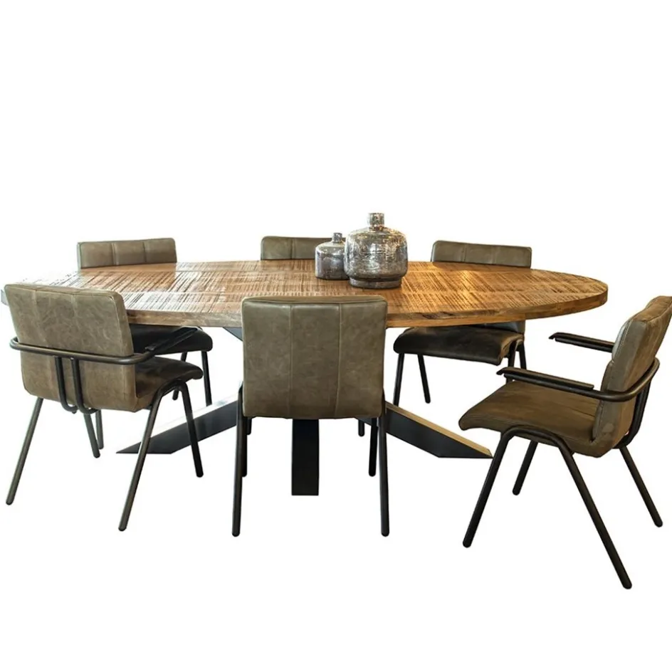 Lederen armstoel olijf groen met zwart metalen pootjes>Straluma New