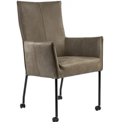 Lederen armstoel taupe met zwarte poot en wieltjes>Straluma Best