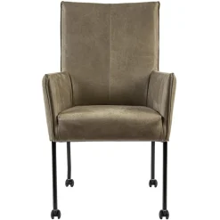 Lederen armstoel taupe met zwarte poot en wieltjes>Straluma Best