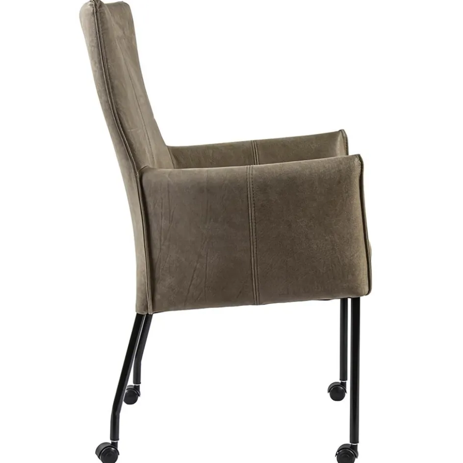 Lederen armstoel taupe met zwarte poot en wieltjes>Straluma Best