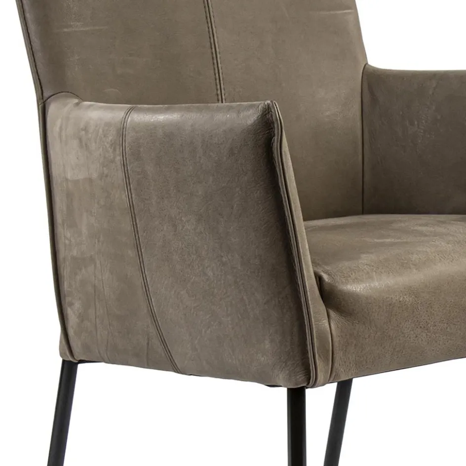 Lederen armstoel taupe met zwarte poot en wieltjes>Straluma Best