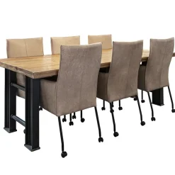 Lederen armstoel taupe met zwarte poot en wieltjes><noscript><img width=