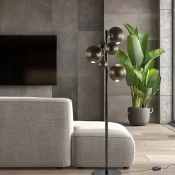 3-Lichts design vloerlamp zwart met platinum bollen><noscript><img width=