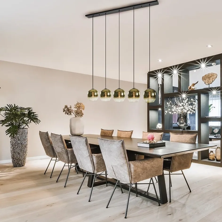 5-Lichts eettafelhanglamp gold gradient glas>Straluma Online