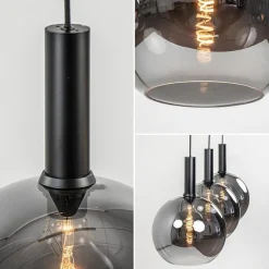3-Lichts eettafelhanglamp mat zwart met smoke glas 30 cm><noscript><img width=