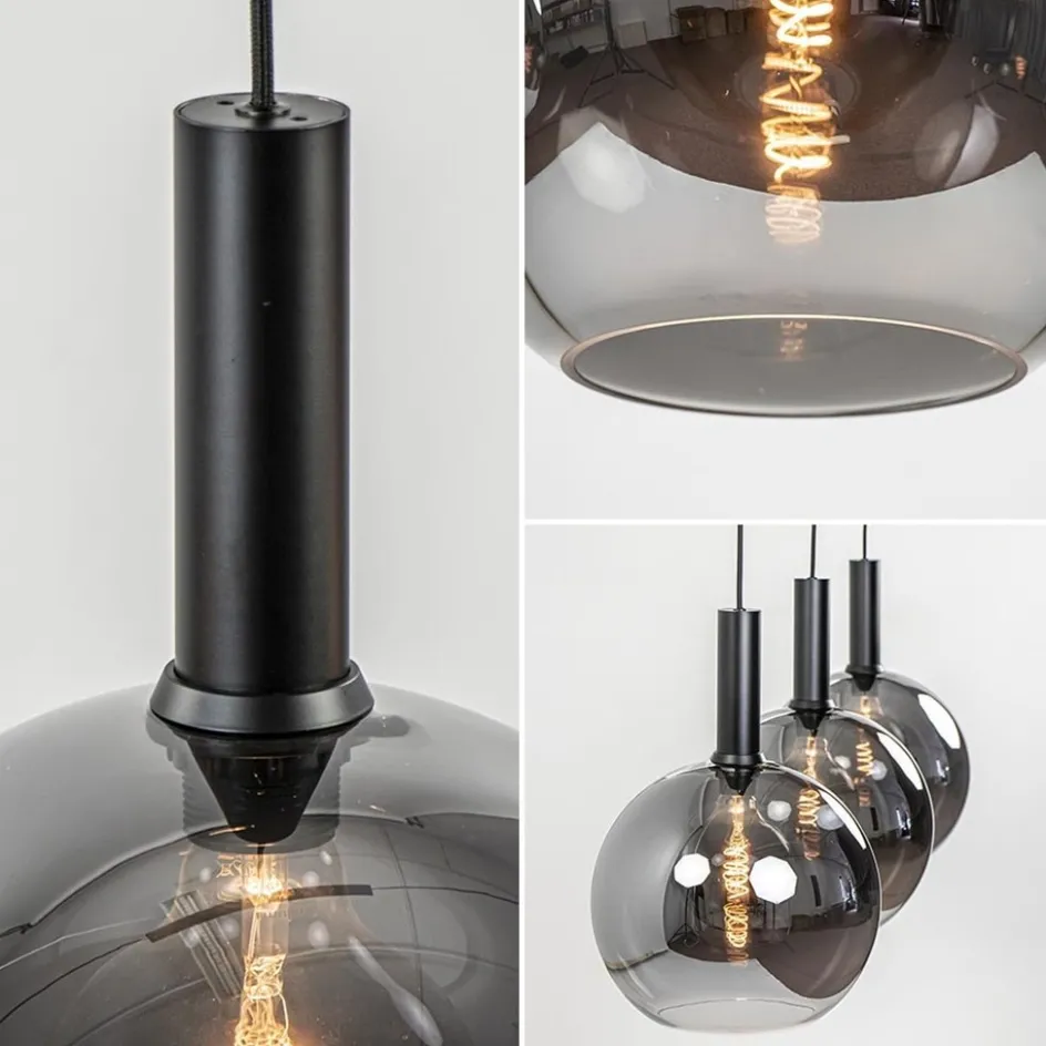 3-Lichts eettafelhanglamp mat zwart met smoke glas 30 cm>Straluma Discount