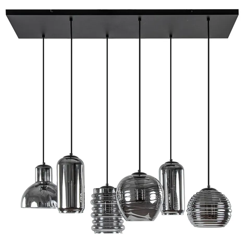 6-Lichts eettafelhanglamp met smoke/titanium glas>Straluma Outlet