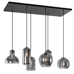 6-Lichts eettafelhanglamp met smoke/titanium glas>Straluma Outlet