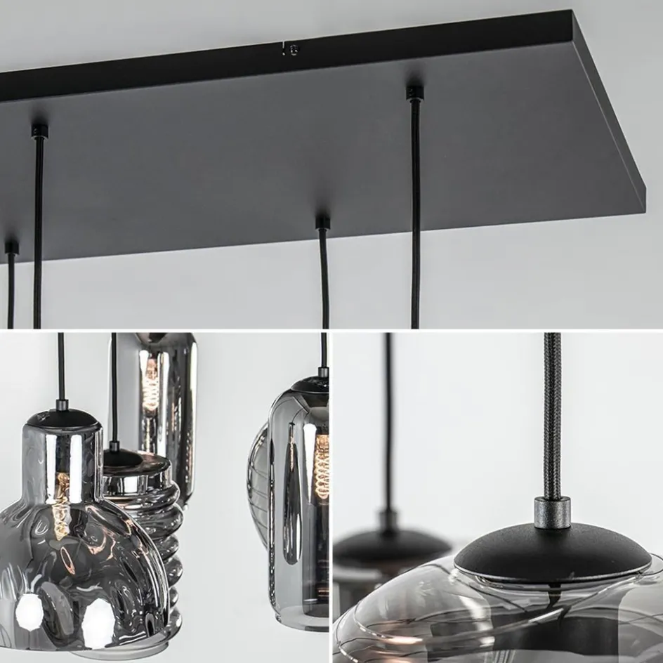 6-Lichts eettafelhanglamp met smoke/titanium glas>Straluma Outlet
