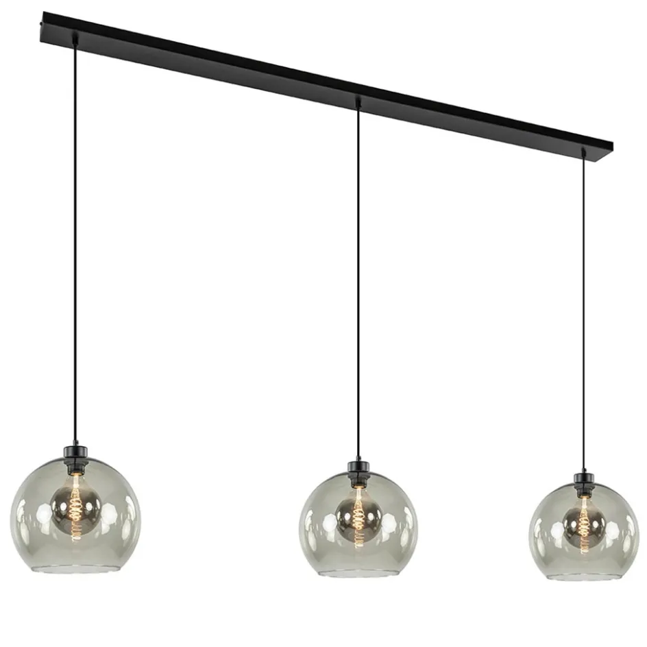 3-Lichts eettafelhanglamp met smoke glazen bollen>Straluma Discount