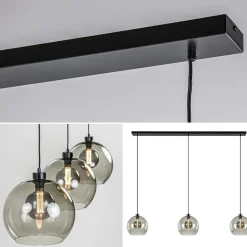 3-Lichts eettafelhanglamp met smoke glazen bollen><noscript><img width=