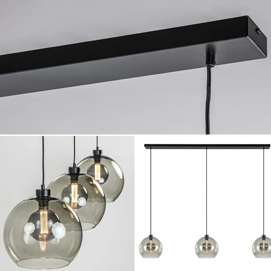 3-Lichts eettafelhanglamp met smoke glazen bollen>Straluma Discount