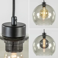 3-Lichts eettafelhanglamp met smoke glazen bollen><noscript><img width=
