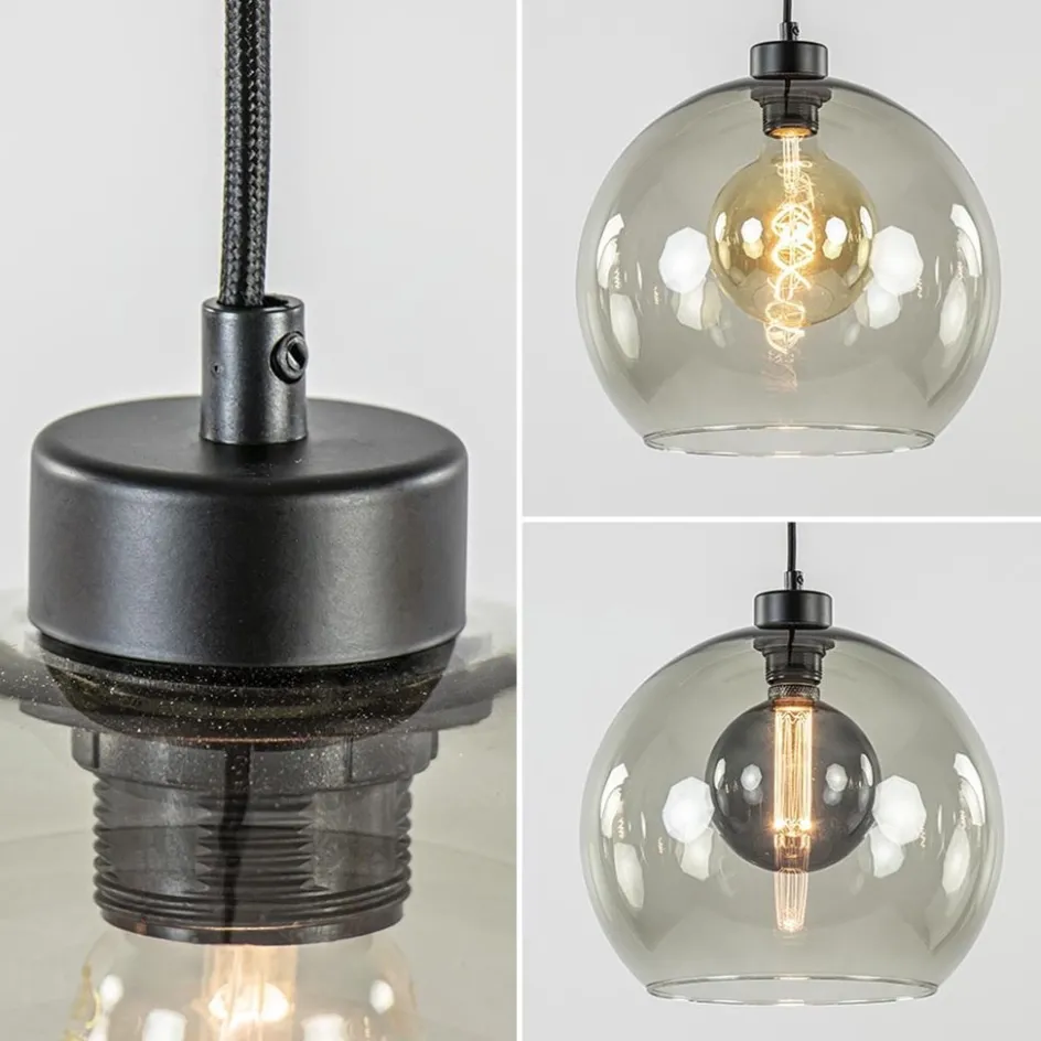 3-Lichts eettafelhanglamp met smoke glazen bollen>Straluma Discount
