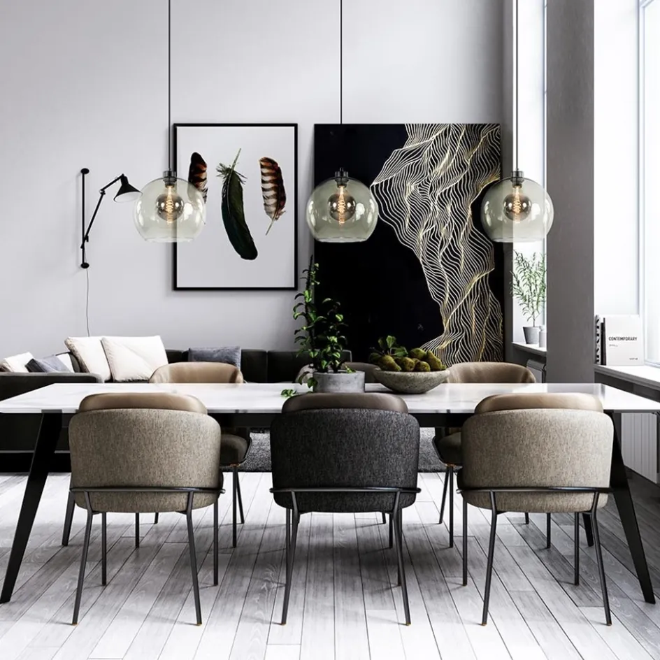 3-Lichts eettafelhanglamp met smoke glazen bollen>Straluma Discount