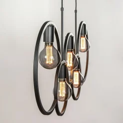 5-Lichts eettafelhanglamp ringen mat zwart><noscript><img width=