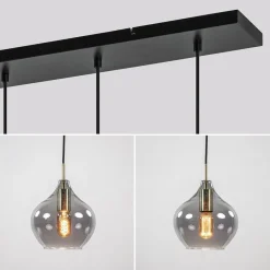 5-Lichts eettafelhanglamp Rakel antiek brass met smoke glas><noscript><img width=