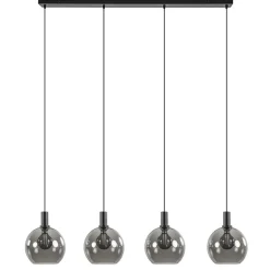4-lichts eettafelhanglamp zwart met smoke glazen bollen>Straluma Best