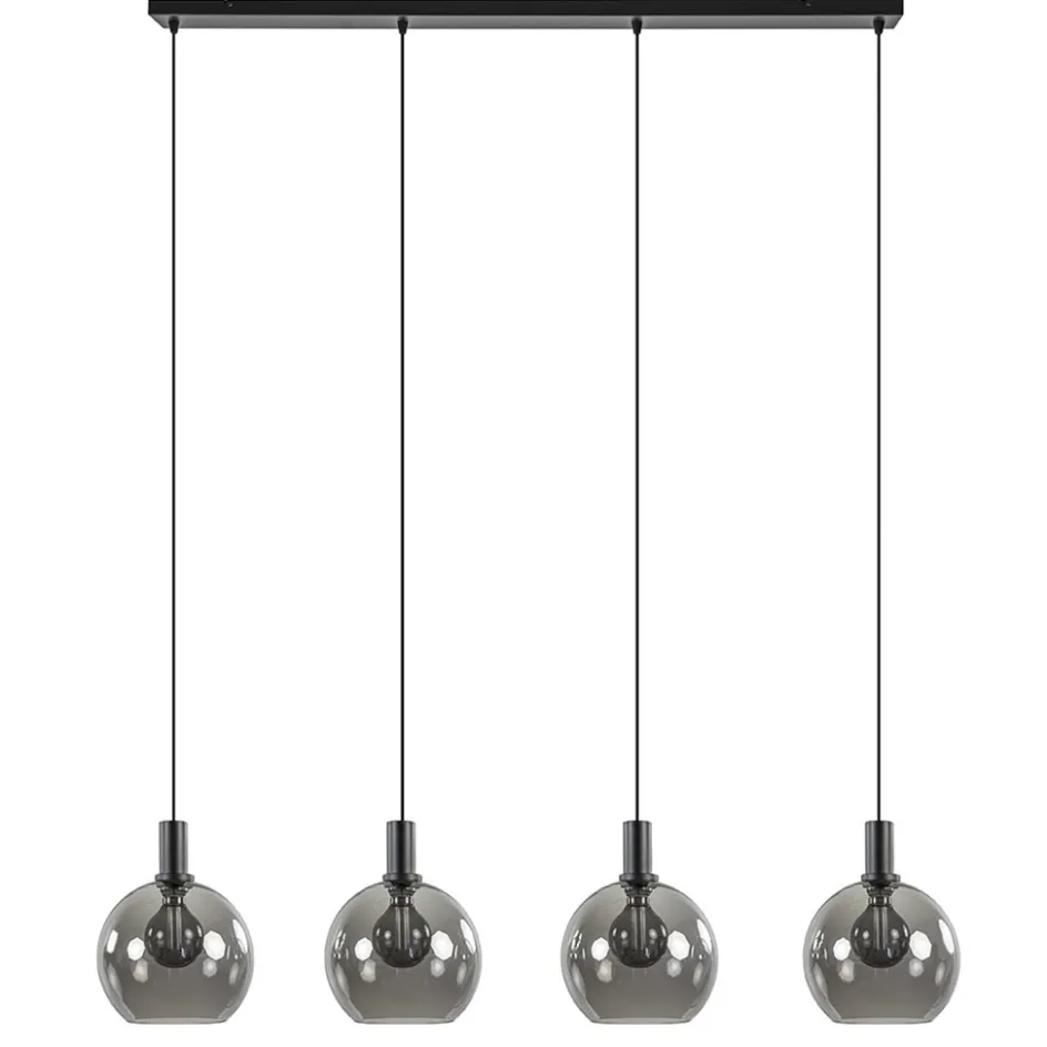 4-lichts eettafelhanglamp zwart met smoke glazen bollen>Straluma Best