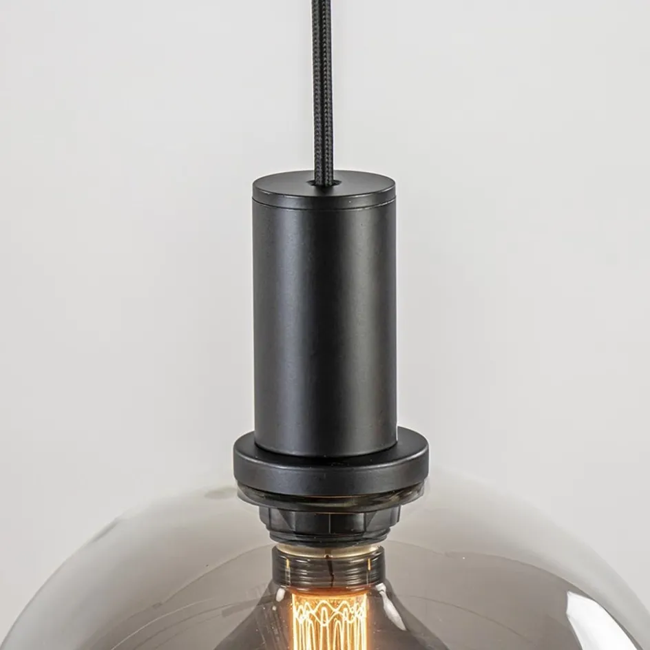 4-lichts eettafelhanglamp zwart met smoke glazen bollen>Straluma Best