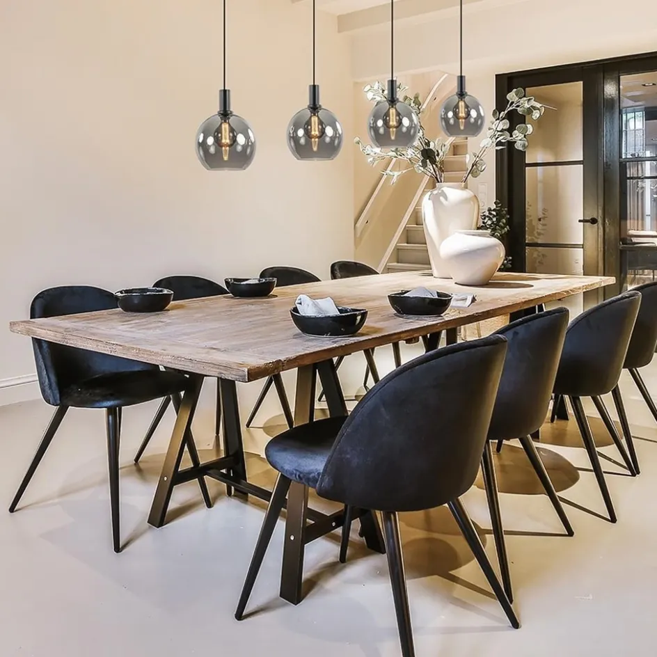 4-lichts eettafelhanglamp zwart met smoke glazen bollen>Straluma Best