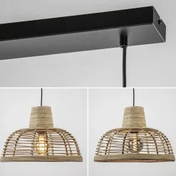 3-Lichts eettafelhanglamp zwart met rotan kappen><noscript><img width=