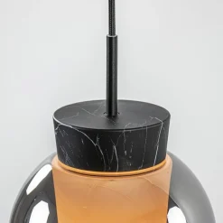 3-Lichts hanglamp balk zwart/marmer met smoke glas><noscript><img width=