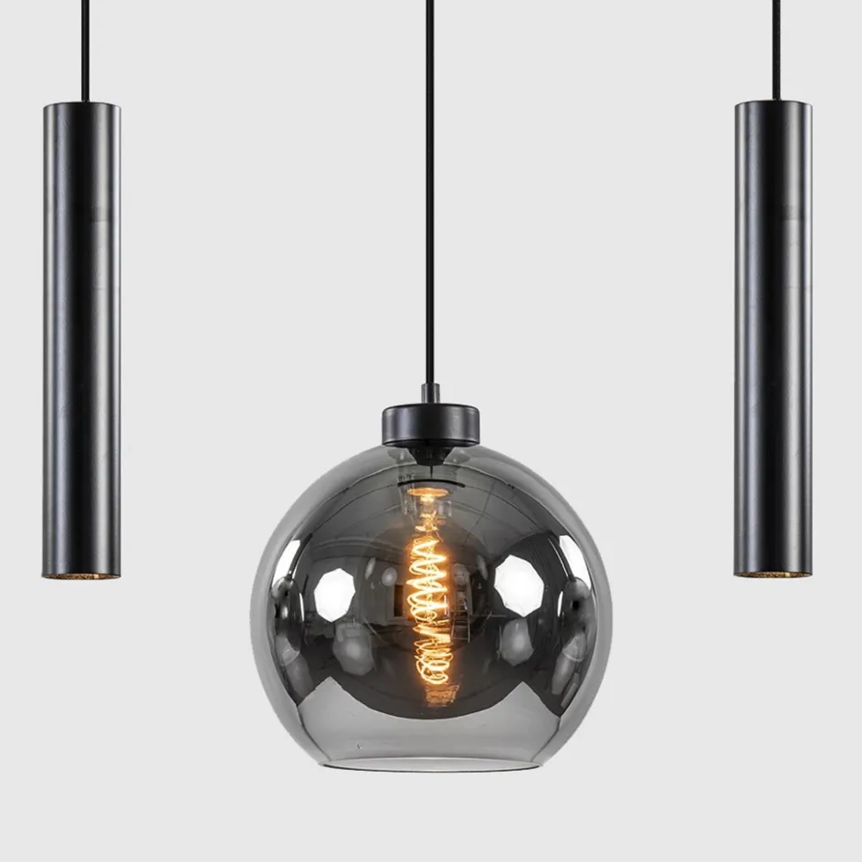 5-Lichts hanglamp cilinders en smoke glas>Straluma