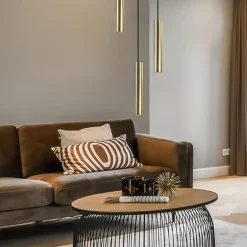 3-Lichts hanglamp cilinders mat zwart met goud rond><noscript><img width=