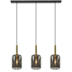 3-Lichts hanglamp Lekar antiek brons met smoke glas>Straluma