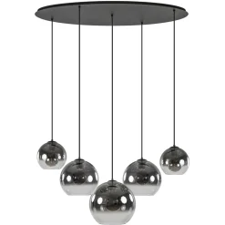 5-Lichts hanglamp ovaal mat zwart met titanium glas>Straluma Outlet