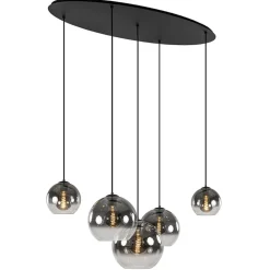 5-Lichts hanglamp ovaal mat zwart met titanium glas>Straluma Outlet