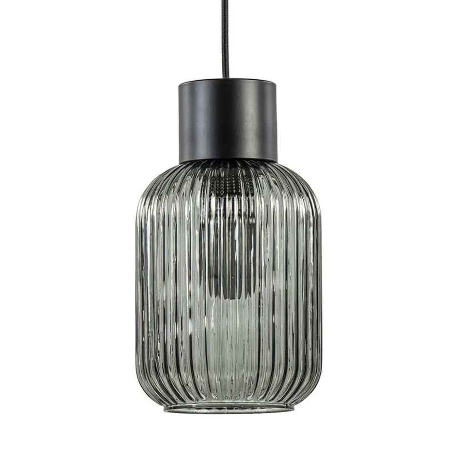 1-Lichts hanglamp zwart met smoke glazen cilinder>Straluma Outlet