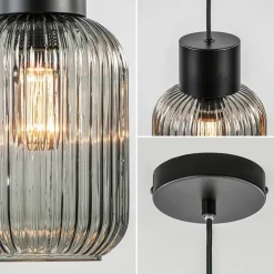 1-Lichts hanglamp zwart met smoke glazen cilinder><noscript><img width=