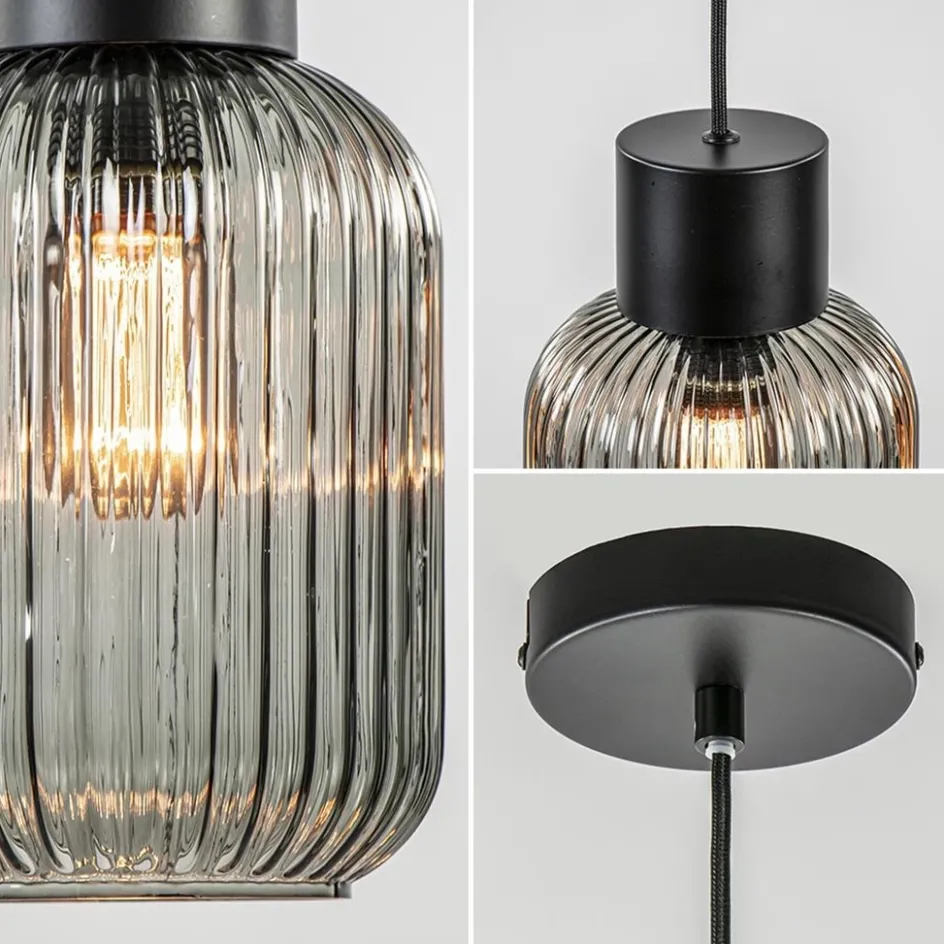 1-Lichts hanglamp zwart met smoke glazen cilinder>Straluma Outlet