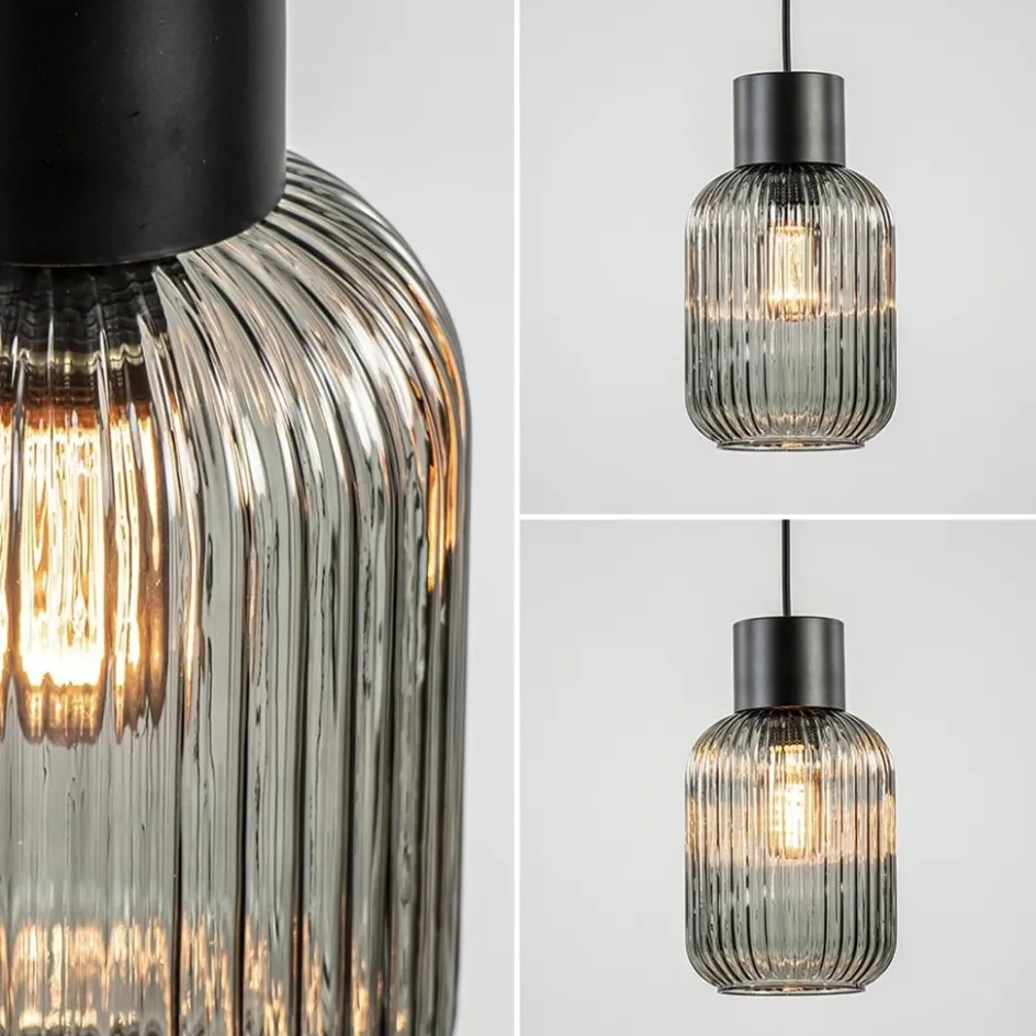 1-Lichts hanglamp zwart met smoke glazen cilinder>Straluma Outlet