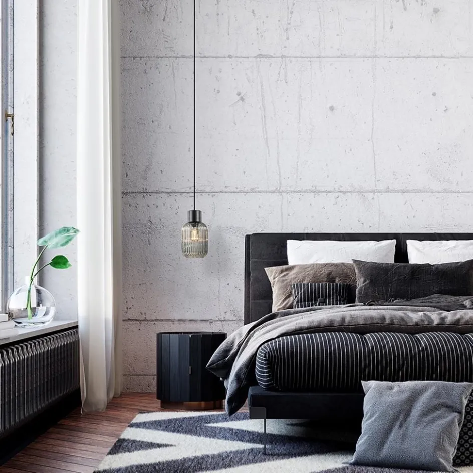 1-Lichts hanglamp zwart met smoke glazen cilinder>Straluma Outlet