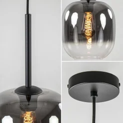 1-Lichts hanglamp zwart met smoke/helder glas><noscript><img width=
