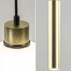 5-Lichts hanglamp zwart-goud met opaal glas><noscript><img width=