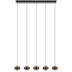 5-Lichts LED eettafelhanglamp zwart met champagne glas>Straluma Discount