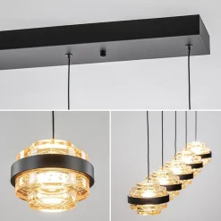 5-Lichts LED eettafelhanglamp zwart met champagne glas><noscript><img width=